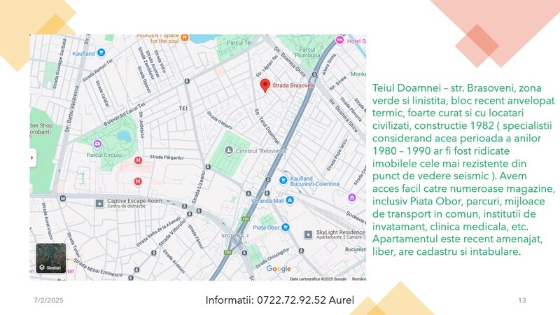 Teiul Doamnei - str. Brasoveni - Obor 15min., bloc 1982, et.3/8, decomandat